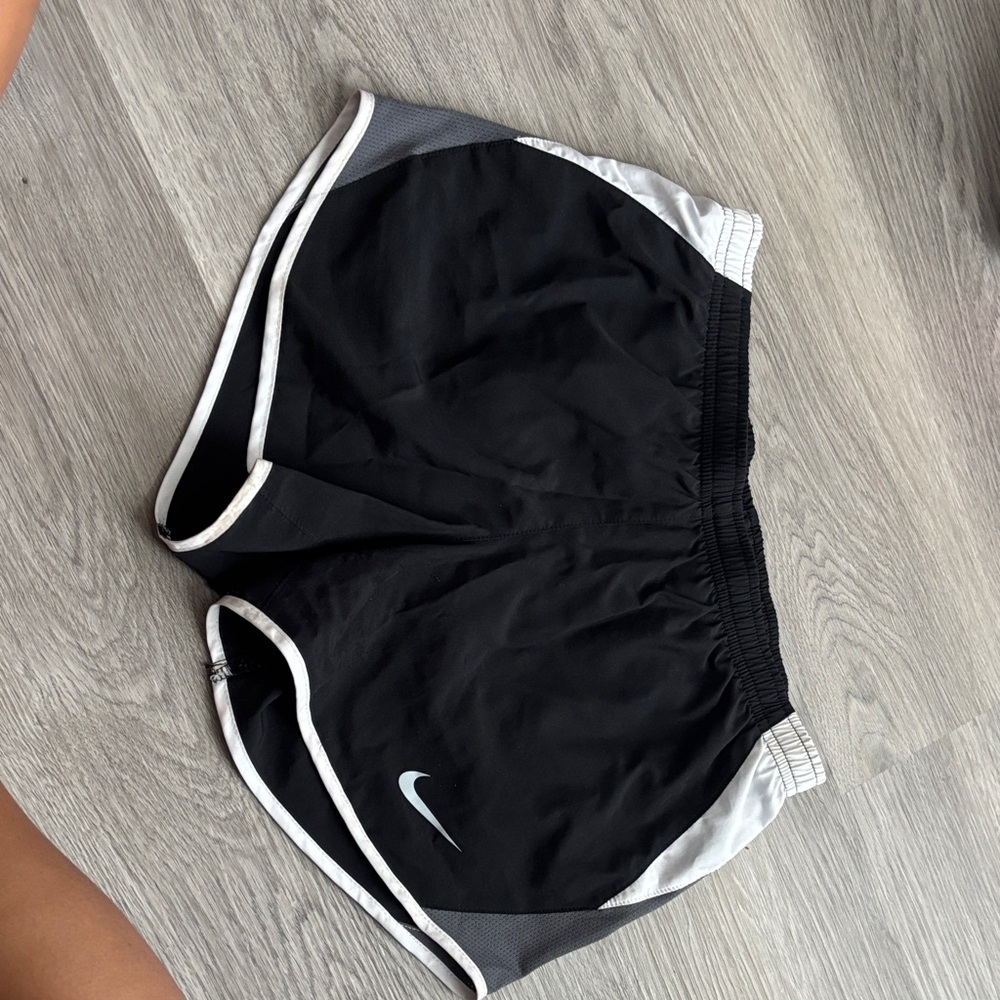 Nike Black and White Athletic Shorts with Curved Hem